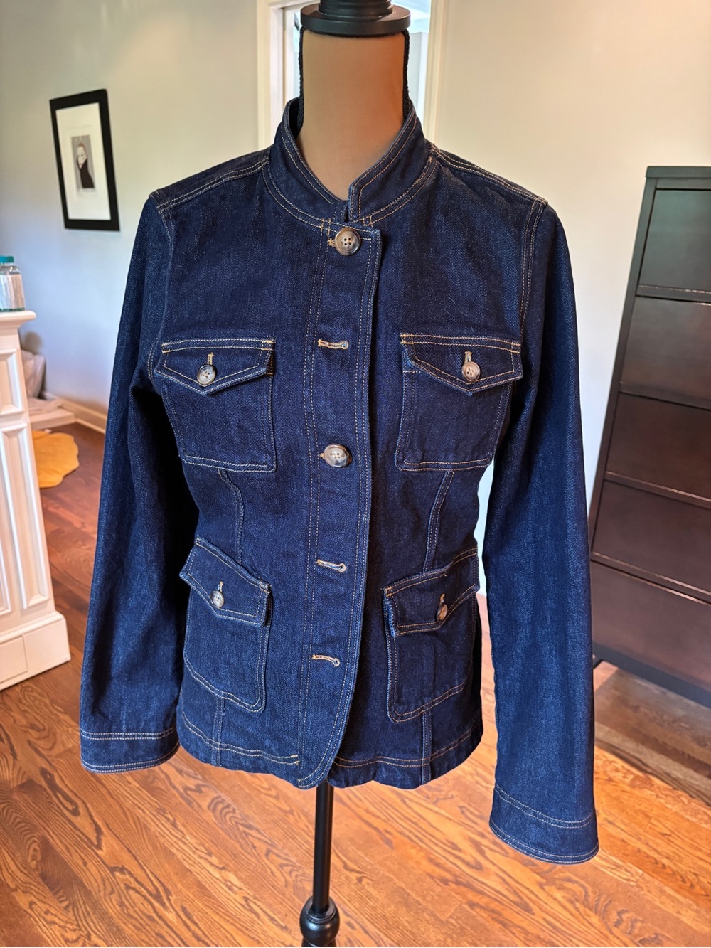 Brooks Brothers Navy Denim Utility Jacket with Button Placket